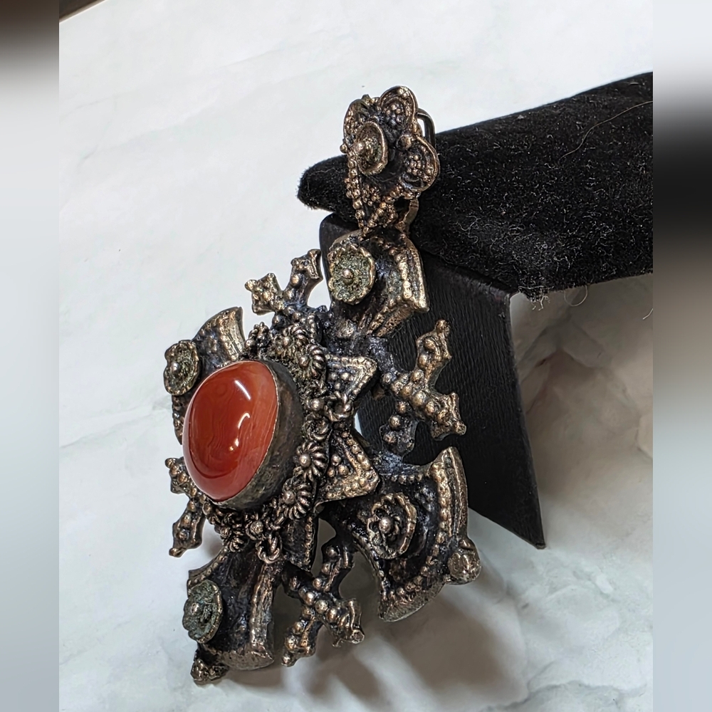ANTIQUE CONTINENTAL 800 SILVER GOTHIC CROSS Brooch / Pendant | ca. 1900-1915 - Picture 5 of 12